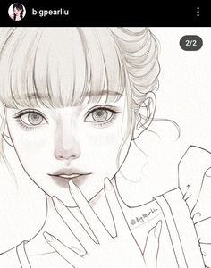 a drawing of a girl with her hand on her face