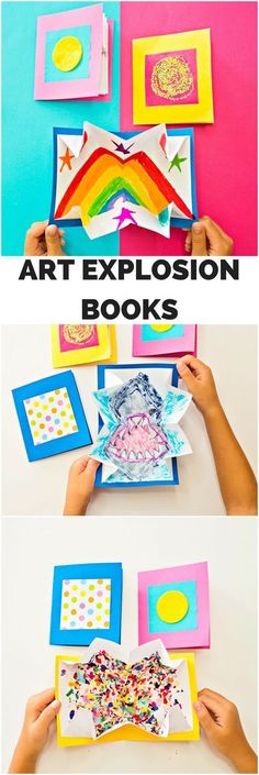 kids's art explosion books with different pictures and text