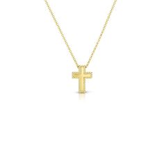 Italian jewelry designer Roberto Coin presents a beautiful building block for your luxe look with this necklace. Crafted in 18K yellow gold, a cross pendant trimmed with a braided effect hangs from an 18" precious metal chain. This sacred, spiritual symbol from Roberto Coin showcases your faith for all the world to see. For more product specifications please view the additional information tab below Luxury Yellow Gold Cross Necklace, Fine Jewelry Yellow Gold Cross Pendant Necklace, Fine Yellow Gold Cross Pendant Necklace, Yellow Gold Fine Jewelry Cross Pendant Necklace, Yellow Gold Crucifix Cross Necklace, Italian Jewelry Designers, Spiritual Symbols, Beautiful Braids, Italian Jewelry