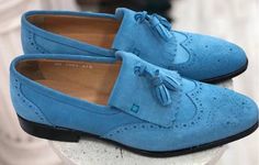 Design Your Own Shoes, Wingtip Shoes, Suede Leather Shoes, Blue Suede Shoes, Old Shoes, Suede Tassel, Dress Boots, Tassel Loafers, Unique Shoes