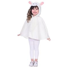 Here's a cuddly sheep outfit that's quick, easy and comfortable for younger children.This fits in with so many fancy dress themes, from a simple animal theme to a Christmas Nativity scene, so it's an outfit that will prove great value for money! Sheep Costume, Fancy Dress Costumes Kids, Sheep Costumes, Nativity Costumes, Christmas Fancy Dress, White Poncho, Capes For Kids, Cute Sheep, Book Week