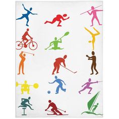 various colored silhouettes of people playing different sports games stock photo - image 349874