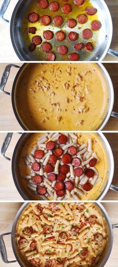 four different types of food in pans on a table