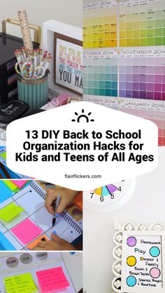 the back to school organization hack for kids and teens of all ages is shown in this collage