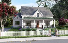 this is a computer rendering of the front elevation of these house plans for small homes