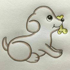 a drawing of a dog holding a banana in its mouth