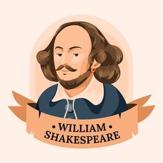 william shakespeare with an orange ribbon around his neck and the words william shakespeare on it