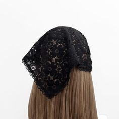 Black lightweight sheer floral lace triangle hair scarf. Chic lace design. Comfortable and keeps the hair out of your face. One Adult Size Fits 22-26 Inch head Triangle is 10.5 inches long from longest point Care Info Hand wash or machine wash on delicate in cold water. Do not wring. Lay the headband flat to dry. Triangle Hair Scarf, Scarf Hair Wrap, Triangle Hair, Wrap Hair, Scarf Hair, Elastic Headband, Lace Headbands, Hair Scarf, Black Scarf