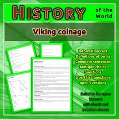 the history of the viking collage with text and pictures on green background, including information about