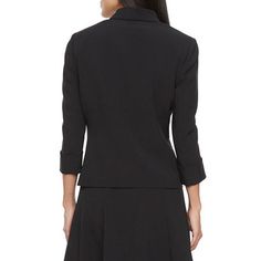 Move seamlessly from desk to dinner in our crepe jacket, which offers the style and class you love.open necklineshawl collar3/4 sleeves22" lengthpolyester/spandexdry clean onlyimported Single Breasted Fitted Skirt Suit For Business Casual, Black Notch Lapel Skirt Suit For Office, Fitted Single Breasted Skirt Suit For Business Casual, Fitted Single-breasted Skirt Suit For Business Casual, Black Notch Lapel Skirt Suit For Business, Fitted Single Breasted Skirt Suit For Work, Fitted Single-breasted Skirt Suit For Work, Black Notch Lapel Blazer Dress For Career, Fitted Professional Blazer Dress