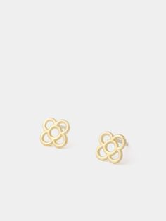 "Handmade in our workshop in Barcelona, these 18 k gold plated sterling silver earrings have been inspired by the Barcelona Flower, that paves many of Barcelona streets. The size of the flower is 0.8 cm / 0.3\" X 0.8 cm / 0.3\", and you can match them with a necklace, bracelet and ring from the same collection. The flower of Barcelona, known as the Panot,  is a symbol of our city and was designed by the modernist architect Josep Puig i Cadafalch in 1900.  Initially conceived for use in the Casa Amatller, (the building next to Casa Batlló on Paseo de Gracia), the flower has been used to pave numerous streets in Barcelona, especially in the Eixample neighborhood." Flower Shaped Yellow Gold-plated Earrings, Yellow Gold Flower-shaped Gold Plated Earrings, Yellow Gold Plated Flower Earrings, Gold Flower Charm Earrings In 14k Gold, Gold Plated Yellow Gold Flower Earrings, Yellow Gold Sterling Silver Pierced Flower Earrings, Pierced Yellow Gold Flower Earrings In Sterling Silver, Delicate Gold Flower Earrings In Sterling Silver, Gold Flower Earrings With Flower Charm