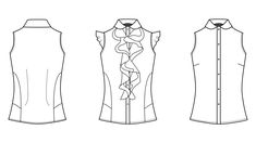 the front and back views of a women's shirt with ruffles on it