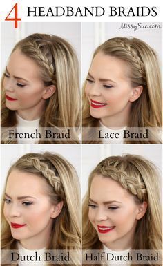 Four Headband Braids Headband Braids, No Heat Hairstyles, Hairstyle Tutorials, Penteado Cabelo Curto, Braided Headband, Hair Stuff, Great Hair