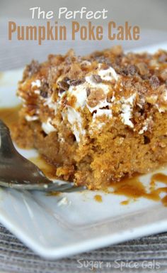 a piece of pumpkin poke cake on a plate