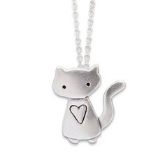 Cute Silver Charm Necklaces With Lobster Clasp, Cute Hypoallergenic Silver Charm Necklaces, Cute Silver Charm Necklaces, Silver Novelty Necklaces With Charms, Novelty Silver Necklaces With Charms, Silver Cat Design Pendant Charm Necklace, Cute Nickel-free Silver Charm Necklace, Cute Silver Nickel-free Charm Necklaces, Cute Silver Nickel-free Charm Necklace