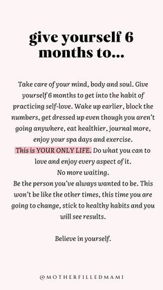 Give yourself 6 months to change your life and enjoy every aspect of it. #positivemindset #positivelife #positiveselftalk #motivation #inspiration Give Yourself 6 Months, Travel To Italy, 5am Club, Turn It Off, Practicing Self Love, Creeped Out, Couple Travel, Self Care Bullet Journal, Self Healing Quotes