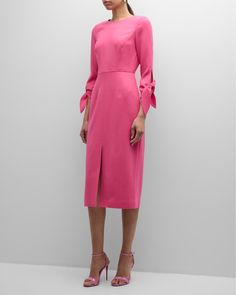 Elegant Fitted Midi Dress With Tie Sleeves, Chic Evening Dress With Tie Sleeves, Chic Fitted Midi Dress With Tie Sleeves, Evening Dress With Tie Sleeves, Fitted Fall Dress With Tie Sleeves, Elegant Workwear Dresses With Tie Sleeves, Formal Fitted Dress With Tie Sleeves, Elegant Long Sleeve Dress With Tie Sleeves, Elegant Party Dresses With Tie Sleeves