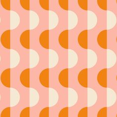 an orange and white geometric pattern with circles on pink background for wallpaper or fabric