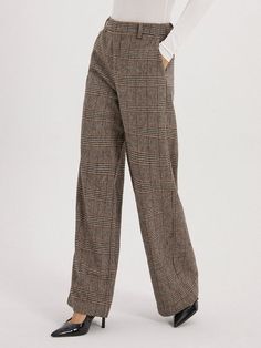 Details   Composition: 95% Polyester. 5% Elastane   Design: Plain   Style: Simple. Business   Thickness: Warm   Sheer</span... Church Outfit Winter, Plaid Wide Leg Pants, Pants Details, Glen Plaid, Long Midi Dress, Summer Party Dress, Plaid Pants, 5 S, Fit Pants