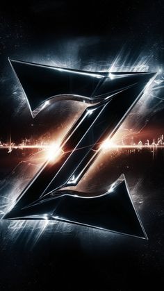 the letter z is made up of shiny letters and lights in front of a cityscape