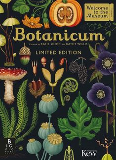 a book cover with an image of plants and mushrooms on it's front page