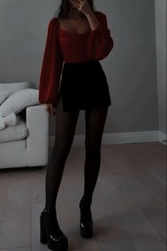 #winter #outfits #winteroutfits #classy #classywinteroutfit #OOTD Ideas For Christmas Outfits, Red Black Christmas Outfit, Christmas Eve Party Outfit Ideas, Outfits Ideas For Christmas Party, Christmas Outfit Festive, Christmas Do Outfit Women, Jingle Ball Outfits, Xmas Party Outfits 2023, Christmas Party Inspo Outfit