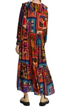 This button-front ankle dress features a ruffled neckline and bold print inspired by the vibrant colors and culture of Farm Rio's home city, Rio de Janeiro.V-neckLong sleevesSmocked cuffsButton-front closure100% rayonLining: ViscoseMachine wash Multicolor Printed Maxi Dress For Fall, Multicolor Boho Print Maxi Dress For Fall, Bohemian V-neck Maxi Dress With Abstract Print, Bohemian Long Sleeve Maxi Dress With Abstract Print, Bohemian Multicolor Bold Print Dress, Bohemian Dress With Bold Multicolor Print, Bohemian Multicolor Abstract Print Maxi Dress, Bohemian Patterned Dresses With Bold Print, Bohemian Bold Print Patterned Dress