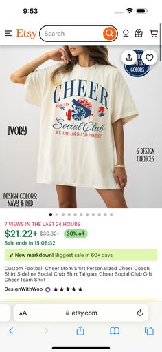 Cheer Team Shirts, Cheer Coach Shirts, Cheer Mom Shirts, Football Cheer, Cheer Coaches, Cheer Team, Custom Football, Club Shirts