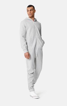 Original Onesie 2.0 Light Grey Melange - Onepiece Gray Cotton Jumpsuits And Rompers For Loungewear, Casual Gray Jumpsuits And Rompers For Lounging, Gray Winter Loungewear Jumpsuits And Rompers, Zip Puller, Cotton On, Embroidery Logo, Kangaroo Pocket, Front Zipper, Kangaroo