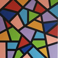 an abstract painting with multicolored squares and lines