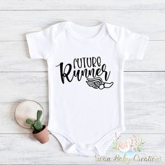 Future Runner , Baby Bodysuit, Baby Shower Gift, Unisex , Sports , Gender Neutral, Running , Track, Cross Country - Etsy White Short Sleeve Bodysuit With Letter Print For Playtime, Unisex Cotton Onesie For Gender Reveal, White Unisex Short Sleeve Onesie, Fitted White Short Sleeve Bodysuit With Letter Print, White Fitted Short Sleeve Bodysuit With Graphic Print, White Onesie With Letter Print For Gender Reveal, White Onesie With Graphic Print For Playwear, Short Sleeve Onesie With Graphic Print For Gender Reveal, White Graphic Print Onesie For Playwear