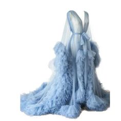 Top Seller for Perspective Sheer Long Tulle Robe Puffy Pregnancy Maternity Gown Nightgown, Intimates & Sleep Big Gown, Blue Night Gown, Pool Video, Gown Aesthetic, Fancy Robes, Blue Maternity Dress, Sheer Robe, Maternity Gown, Long Gown Dress