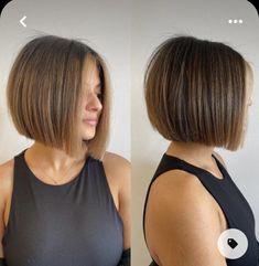 Bob Hair Colors Ideas, Chin Length Bob Brown Hair, Textured Bob With Highlights, Before And After Bob Hairstyles, Chin Length A Line Bob, Below Chin Length Hair, Slightly Stacked Bob, Hair Cuts For Fine Thinner Hair, Chin Length Hair Bob