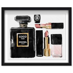 a painting of chanel perfumes and lipstick