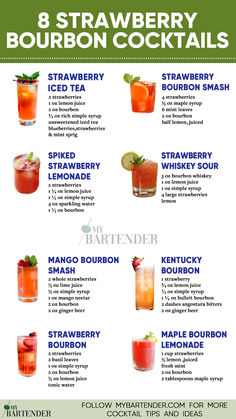 Strawberry Bourbon Cocktails Strawberry Bourbon Cocktail, Cocktail Specials, Strawberry Cocktail, Cheers Bar, Bourbon Cocktail, Bourbon Tasting, Party Drinks Alcohol