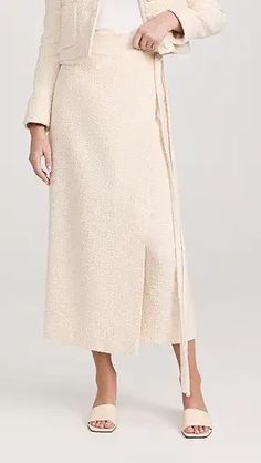 Victoria Beckham Deconstructed Floor Length Skirt | Shopbop Fitted Workwear Skirt With Split Hem, Fitted Skirt With Split Hem For Work, Fitted Split Hem Skirt For Workwear, Pink Tweed Skirt, Black Tweed Skirt, Long Wrap Skirt, Victoria Beckham Outfits, Midi Wrap Skirt, Latest Skirts