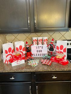 the cat in the hat party is set up on the kitchen counter