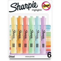 sharpie highlighters are set in a card with different colors and sizes on it