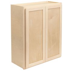 a wooden cabinet with two doors on the front and one door open to reveal something