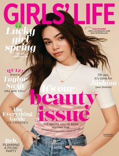 a magazine cover with a young woman wearing jeans and a t - shirt on it