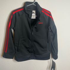 New Adidas Black Red Striped Track Jacket Size 4 Full Zip Unisex Supposed To Be Part Of A Set Jacket Only For Sale Red Sporty Outerwear For School, Sporty Red Outerwear For School, Black Long Sleeve Outerwear For School, Red Casual Outerwear For School, Adidas Jacket Outfit, Black Adidas Jacket, Red And Black Jacket, Birthday List, Adidas Shirt