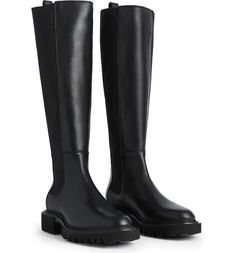 AllSaints Maeve Knee High Chelsea Boot (Women) | Nordstrom Chelsea Boot Women, Black Riding Boots, High Leather Boots, Black Boots Tall, Knee High Leather Boots, Wide Boots, Chelsea Boot, Black Leather Boots, Tall Boots