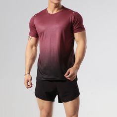 Men's Running Shirt Gym Shirt Short Sleeve Tee Tshirt Athletic Athleisure Breathable Soft Sweat Wicking Running Jogging Training Sportswear Activewear Color Gradient Dark Grey Wine Red Dark Green Athleisure Dri-fit T-shirt For Gym, Dri-fit Crew Neck T-shirt For Sportswear, Breathable Short Sleeve T-shirt For Gym, Breathable Sportswear T-shirt, Dri-fit Crew Neck T-shirt For Sports, Red Athleisure T-shirt For Sports Season, Breathable T-shirt For Light Sports In Summer, Casual Dri-fit Short Sleeve Activewear, Short Sleeve Dri-fit Sportswear