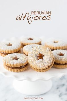 there are many small pastries on the cake platter with words above them that read rerjuvan afafores