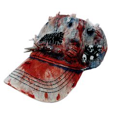 Product Details - One Size Fits All - Hand-painted, each cap is unique. - 3 Patches - Spikes - Unisex Cap   Washing Instructions - Hand Wash Only Patches On Clothes Ideas, Punk Cap Hat One Size Fits Most, Punk Style Cap Hat, Punk Style Cap One Size Fits Most, Distressed Baseball Cap For Streetwear, Distressed Baseball Cap For Spring Streetwear, Casual Hand Painted Hat, One Size Fits Most, Casual Hand Painted Hat, Distressed Cap For Streetwear