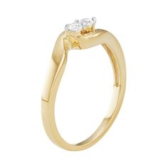 Adorned with round-cut diamonds, this 10k gold two-stone diamond ring abounds with timeless beauty. Click on this JEWELRY & WATCHES GUIDE to learn about fit, styles, materials and more!RING DETAILS Width: .62 in. Metal: 10k gold DIAMOND DETAILS Total weight: 1/10 ct. Shape: round Color grade: I-J Clarity: I1-I2 Setting: prong Image(s) may be enlarged to show detail.Diamond weights are approximate. Diamond total weights may vary between .01 and .08 ct. Some diamonds have fewer than 17 facets. Col Fine Jewelry Bypass Ring With Single Diamond For Anniversary, Classic Bypass Ring In Diamond White, Classic Diamond White Bypass Ring, Classic Diamond Solitaire Bypass Ring, Classic Cubic Zirconia Bypass Ring For Anniversary, Anniversary Bypass Ring With Single Diamond, Diamond Bypass Promise Ring With Single Diamond, Wedding Bypass Ring In Yellow Gold With Diamond Accents, Yellow Gold Birthstone Ring With Diamond Accents