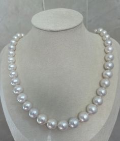 Classic South Sea White Pearl Beaded Necklace, 7.5-11mm,  Round, Beautiful Bright Cool White Color, Very High Luster. Absolutely Stunning and Eye Catch Necklace. 🤩   Lustrous beauty  Super value Pearls ★ Genuine South Sea White Pearls  ★ Origin: Australia  ★ Size: 7.5-11mm ★ Shape:  Round ★ Color: Natural Untreated, Beautiful Bright White, Stunning Cool white ★ Luster: Very Nice, High Luster ★ Surface: Nice, Mirror Like, Mostly Clean(90 lightly spotted, gentle texture, minor imperfections not v Luxury Vintage White Beaded Necklaces, Classic White Jewelry With Polished Beads, Elegant Pearl White Necklace With 8mm Beads, Elegant Formal Necklace With 8mm Beads, Elegant Formal Necklaces With 8mm Beads, Luxury Pearl White Round Beads Necklace, Luxury Pearl White Round Bead Necklaces, Luxury Pearl White Necklaces With Round Beads, Luxury White Pearl Necklace With Sterling Silver Clasp