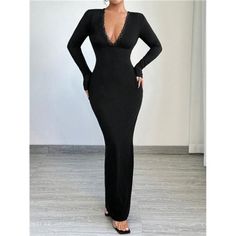 -Item Id 40102288 -Details: Contrast Lace -Neckline: Deep V Neck -Sleeve Type: Regular Sleeve -Style: Elegant -Waist Line: Natural -Hem Shaped: Pencil -Color: Black -Pattern Type: Plain -Sleeve Length: Long Sleeve -Length: Maxi -Material: Knitted Fabric -Care Instructions: Machine Wash Or Professional Dry Clean -Body: Unlined **Open To Offers!!!** **Bundle To Save More** **30% Off Bundles Of 2 Or More Items!!** ***Orders Go Out Within 5-10 Business Days!! Thank You For Your Patience!! Multiple S Black Fitted V-neck Dress, Fitted Black V-neck Dress For Date Night, V-neck Bodycon Maxi Dress For Date Night, Black V-neck Maxi Dress For Date Night, Black V-neck Bodycon Dress, Black V-neck Bodycon Dress For Evening, Black Bodycon V-neck Dress, Black Stretch V-neck Dress, Black V-neck Bodycon Dress For Spring