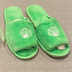 Embroidered Shell Size Xl(9.5-10.5) Machine Washable Embroidered Shell, Fuzzy Sandals, Green Slippers, Pom Pom Slippers, Elf Shoes, Ugg Tasman Slippers, White Polar Bear, Water Shoes Women, Bear Slippers