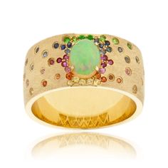 Luxury Unique Multicolor Opal Ring, Luxury Rainbow Round Gemstones, Luxury Multicolor Opal Ring Fine Jewelry, Luxury Modern Cabochon Opal Ring, Luxury Multicolor Opal Gemstone Ring, Luxury Multicolor Opal Cabochon Ring, Modern Luxury Cabochon Opal Ring, Luxury Multicolor Opal Ring, Luxury Multicolor Cabochon Opal Ring